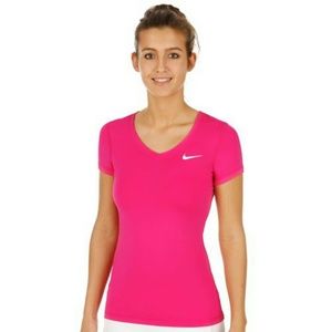 Nike Pro Dri Fit Neon Pink V Neck 